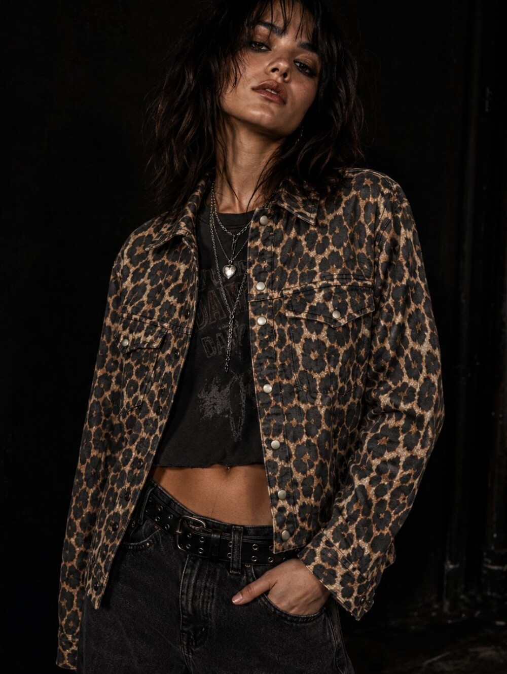 ALLSAINTS Ezra Leopard Print Snap Long Sleeved Jacket Top Size 0